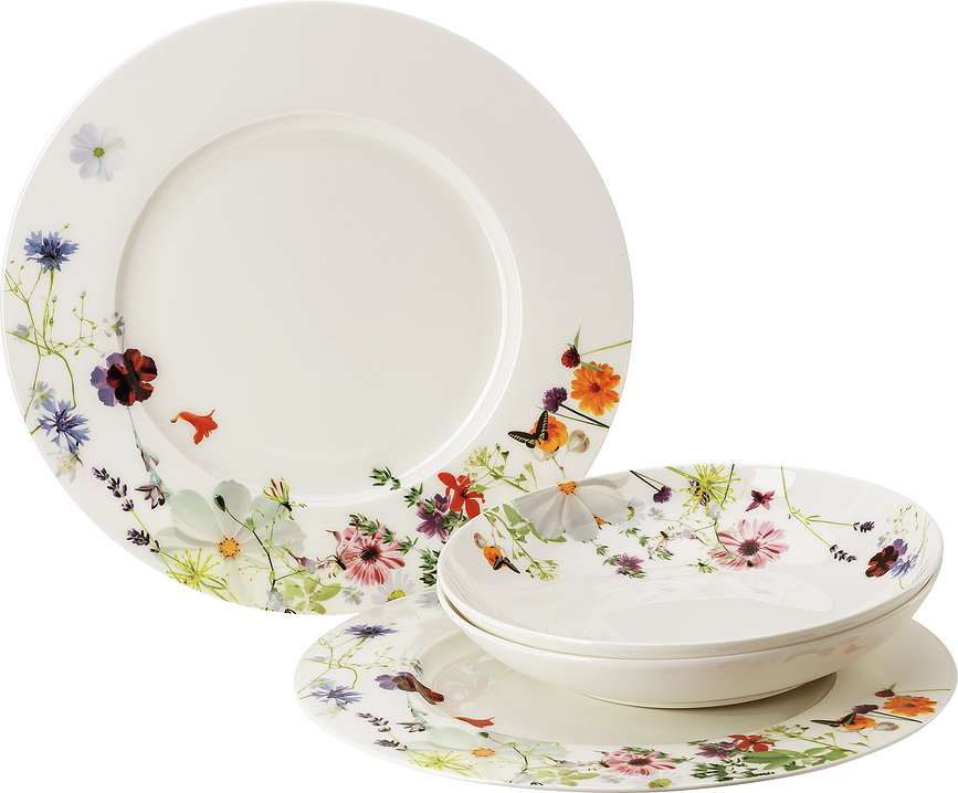 Brillance Jardin Printanier Assiettes Plates et Creuses, Set 4 pièces
