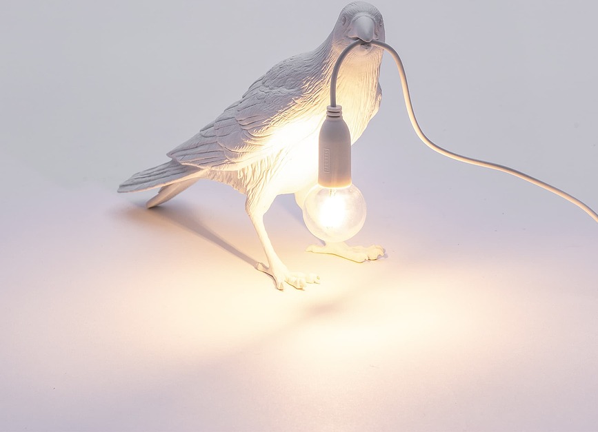 Bird Lampe regardant à gauche, blanche