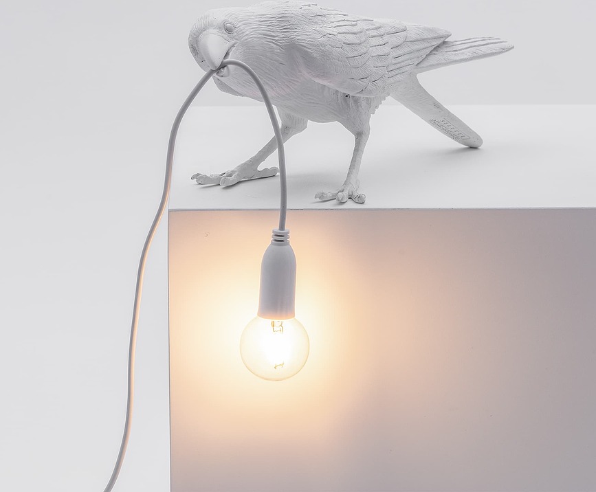 Bird Lampe regardant à gauche, blanche