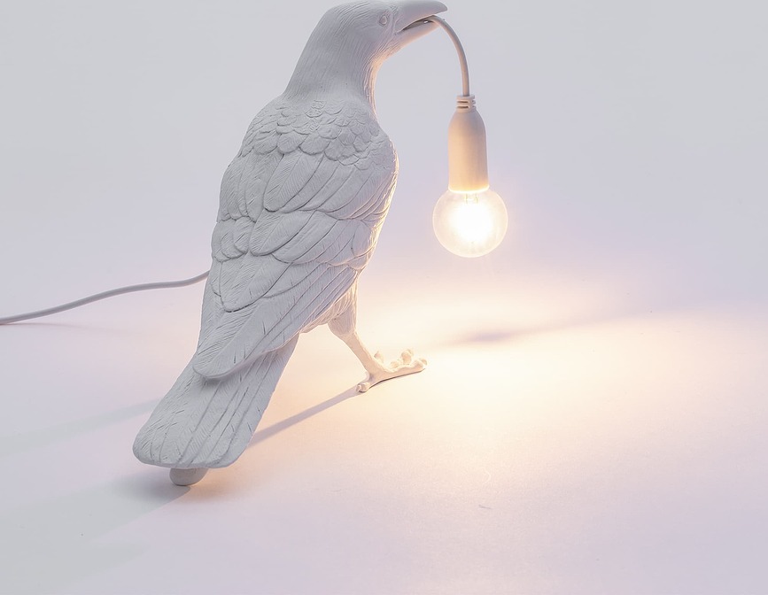 Bird Lampe d'extérieur regardant à gauche, blanche