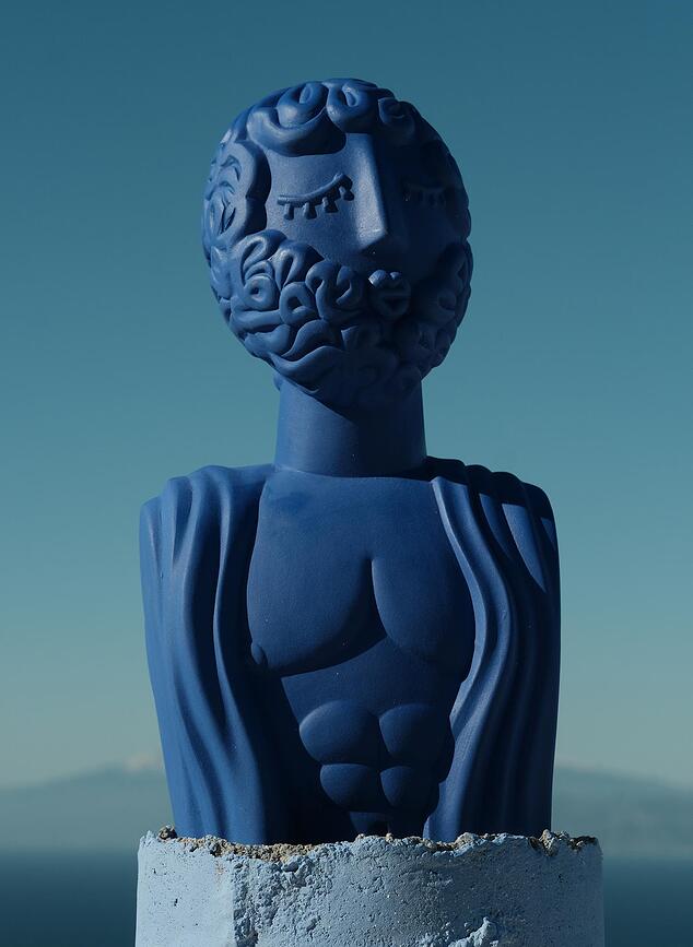 Busto decorativo de terracota Magna Graecia Poppea, azul