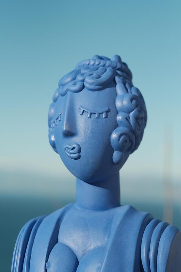 Busto decorativo de terracota Magna Graecia Poppea, azul