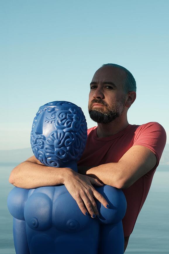 Busto decorativo de terracota Magna Graecia Poppea, azul