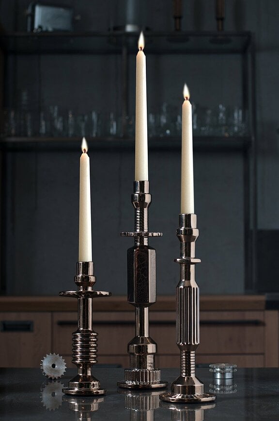 Portavelas metalizado Transmission, 26 cm