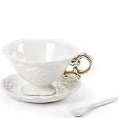 Ceașcă pentru ceai I-Wares Gold cu farfurioară și linguriță