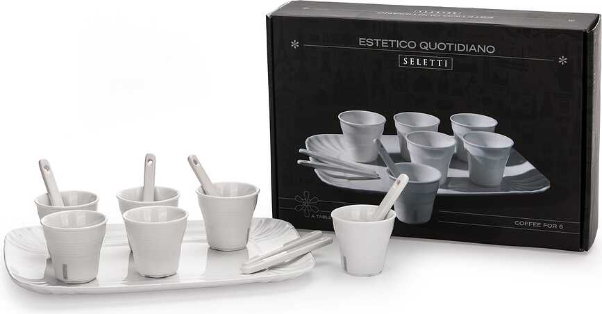 Estetico Quotidiano Set Tasses à Espresso avec cuillères et plateau, Lot de 6