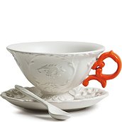 Filiżanka do herbaty ze spodkiem i łyżeczką I-Tea pomarańczowa