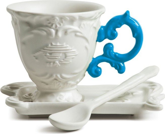 I-Coffee Kaffeetasse blau mit Untertasse und Löffel