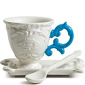 I-Coffee Kaffeetasse blau mit Untertasse und Löffel