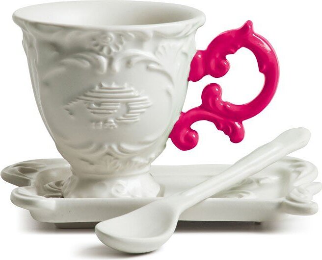 I-Coffee Kaffeetasse Fuchsia mit Untertasse und Löffel