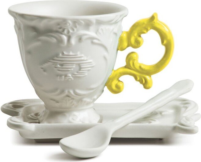 I-Coffee Kaffeetasse gelb mit Untertasse und Löffel