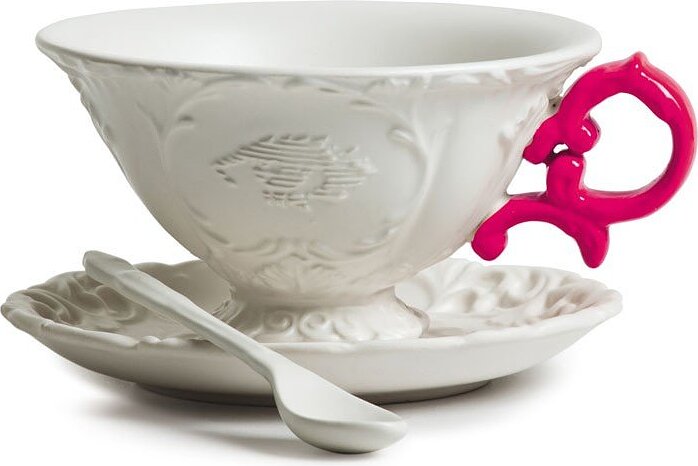 I-Tea Tasse à Thé avec soucoupe et cuillère, fuchsia