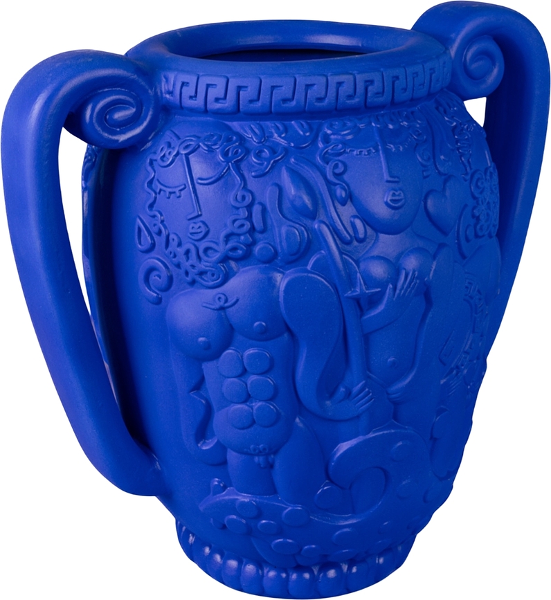 Jarrón de terracota Magna Graecia Amphora, 51 cm, azul, decorativo