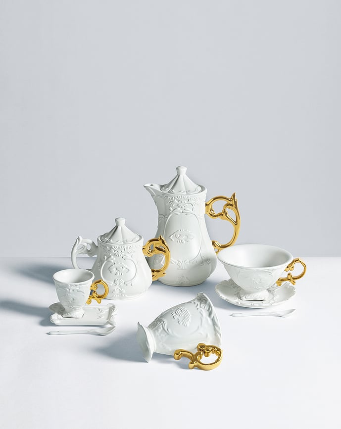 Juego de Taza de Té I-Wares Gold, con plato y cucharilla