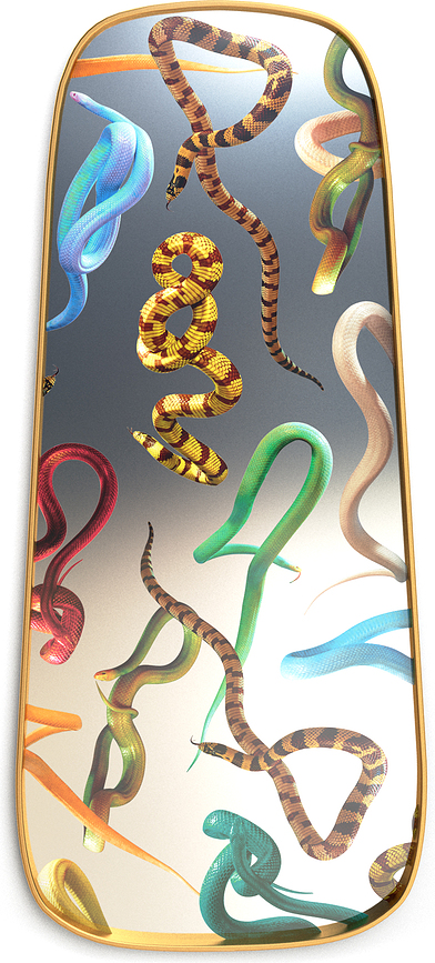 Lustro Seletti Wears Toiletpaper Snakes 140 cm z drewnianą ramą