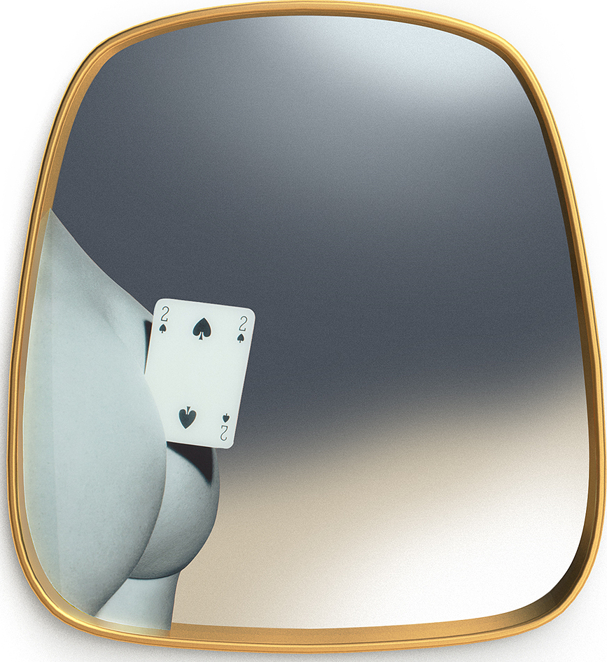 Lustro Seletti Wears Toiletpaper Two of Spades 59 cm z drewnianą ramą