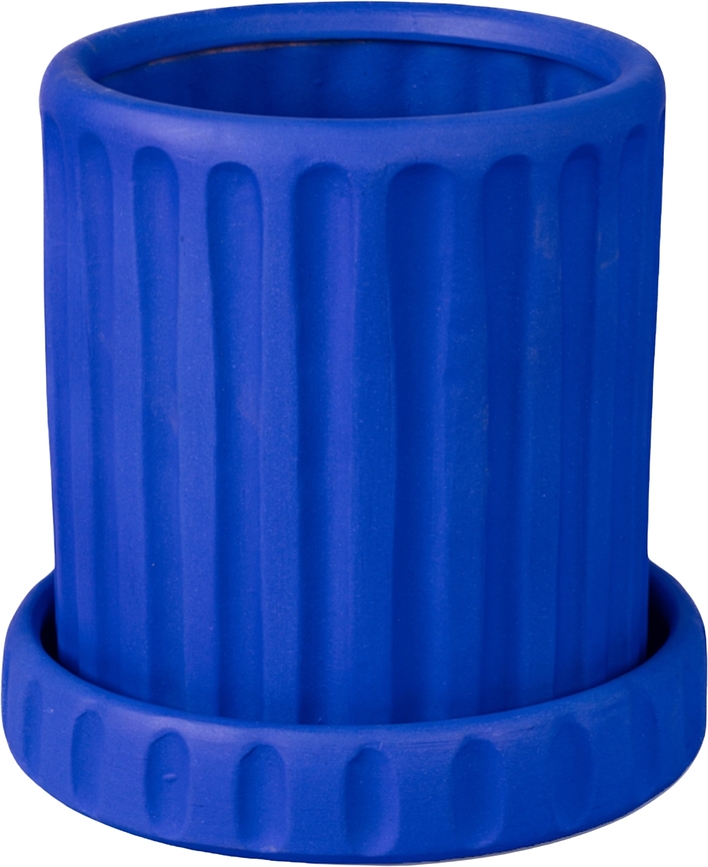 Maceta de terracota Magna Graecia, azul, con plato