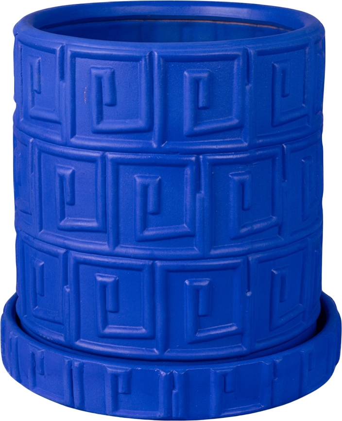 Maceta de terracota Magna Graecia, azul, con plato