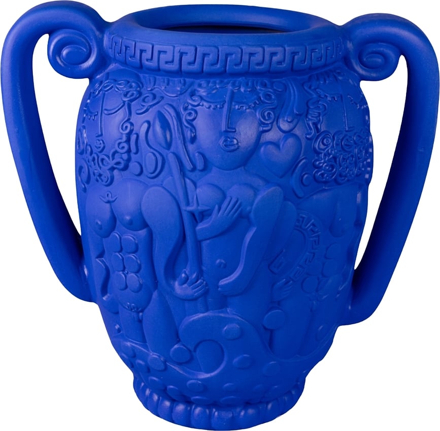 Magna Graecia Amphora Dekorative Vase 51 cm blau aus Terrakotta