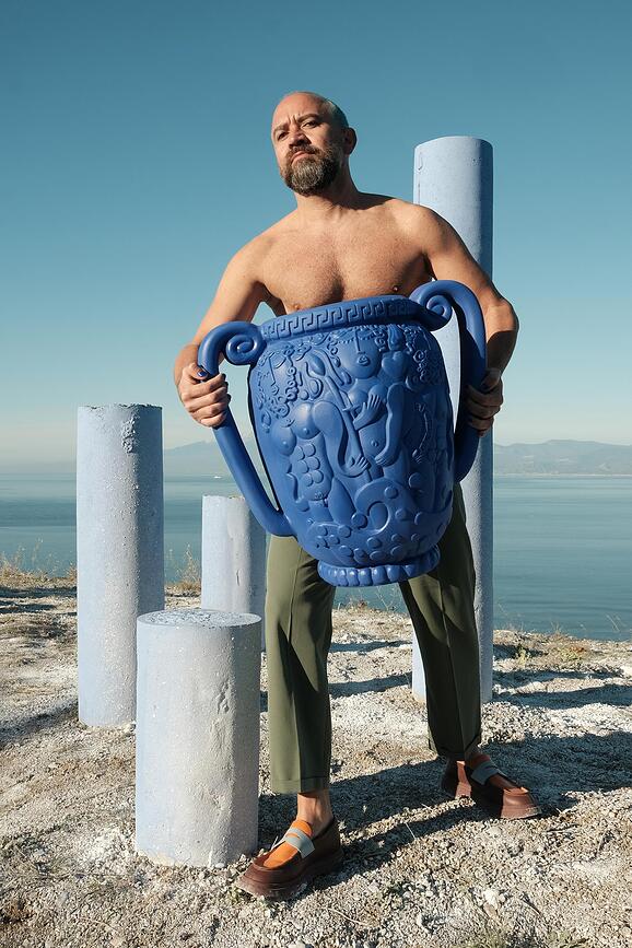 Magna Graecia Βάζο Αμφορέας, 51 cm, μπλε, τερακότα