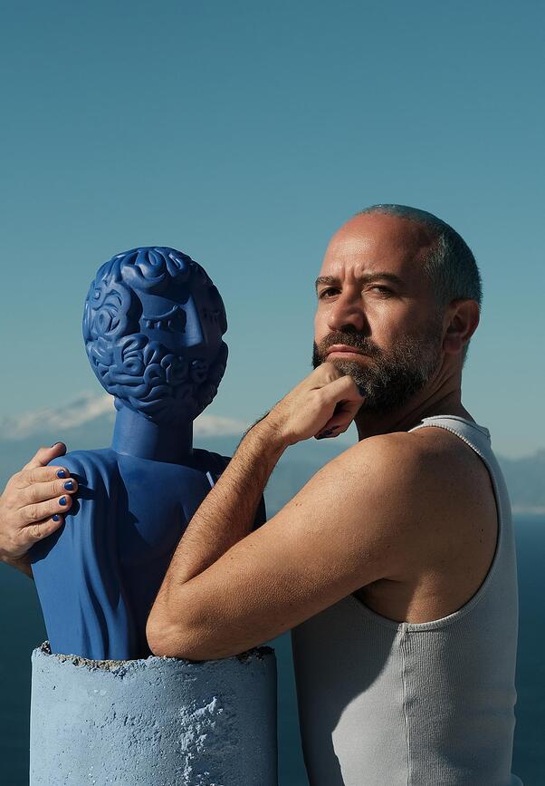 Magna Graecia Bust Poppea Προτομή, διακοσμητική, μπλε, από τερακότα