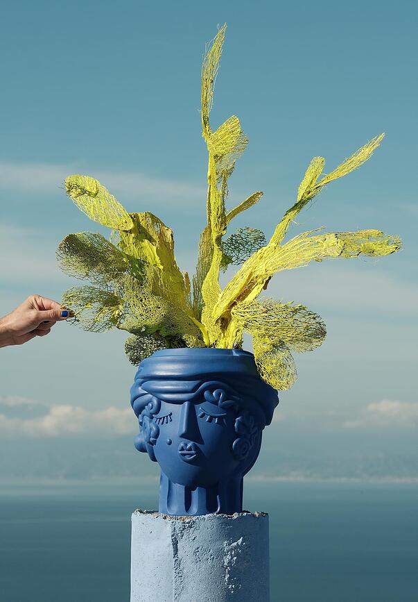 Magna Graecia Man Vase décoratif, 32 cm, bleu, en terre cuite