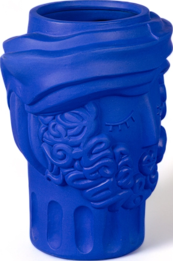 Magna Graecia Man Vase décoratif, 32 cm, bleu, en terre cuite