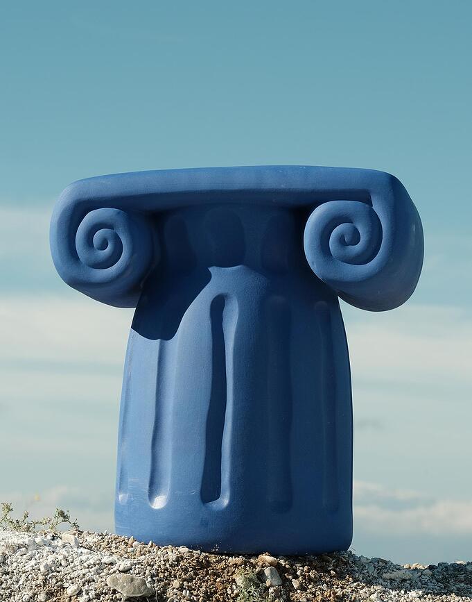 Pedestal de terracota Magna Graecia Capitel, 45 cm, azul
