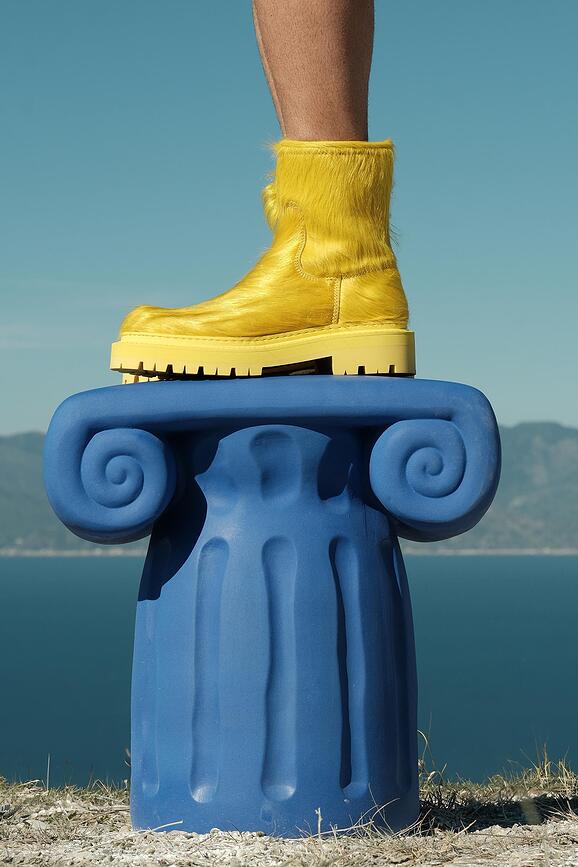 Pedestal de terracota Magna Graecia Capitel, 45 cm, azul