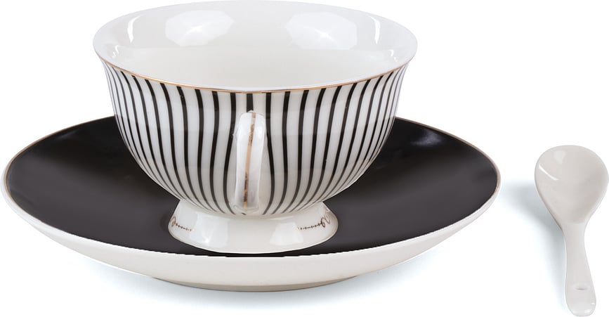 Taza de Té Lady Tarin Stripes Tacita, con platillo y cucharilla, Set de 3 piezas