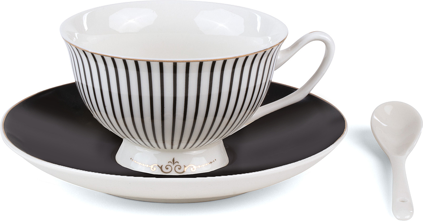 Taza de Té Lady Tarin Stripes Tacita, con platillo y cucharilla, Set de 3 piezas