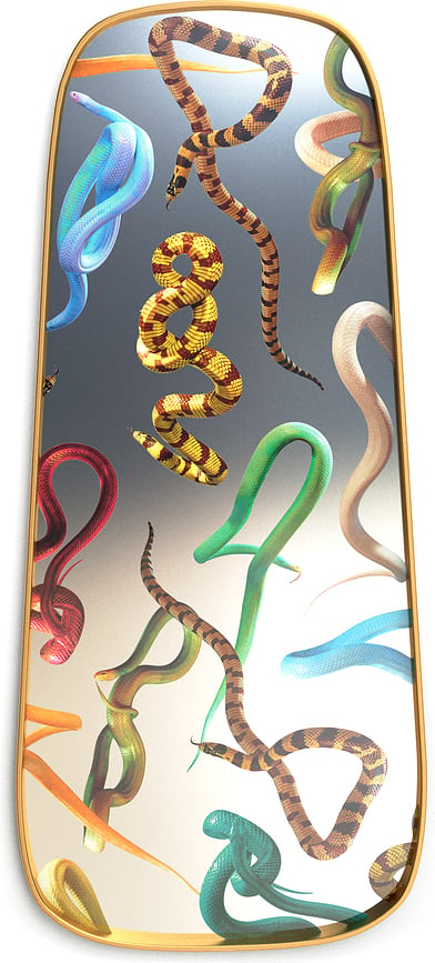 Zrcadlo Seletti Wears Toiletpaper Snakes s rámem ze dřeva 140 cm