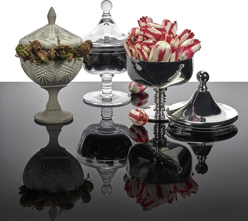 Bonbonnière Josephine en verre, argentée