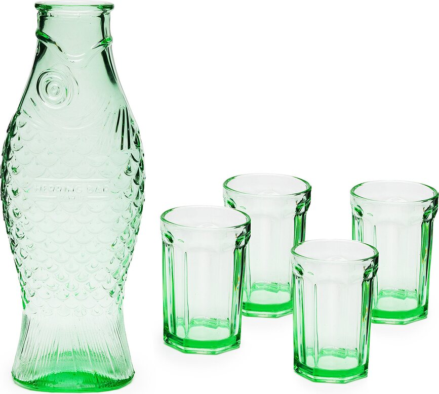 Carafe avec 4 verres Fish & Fish, verts