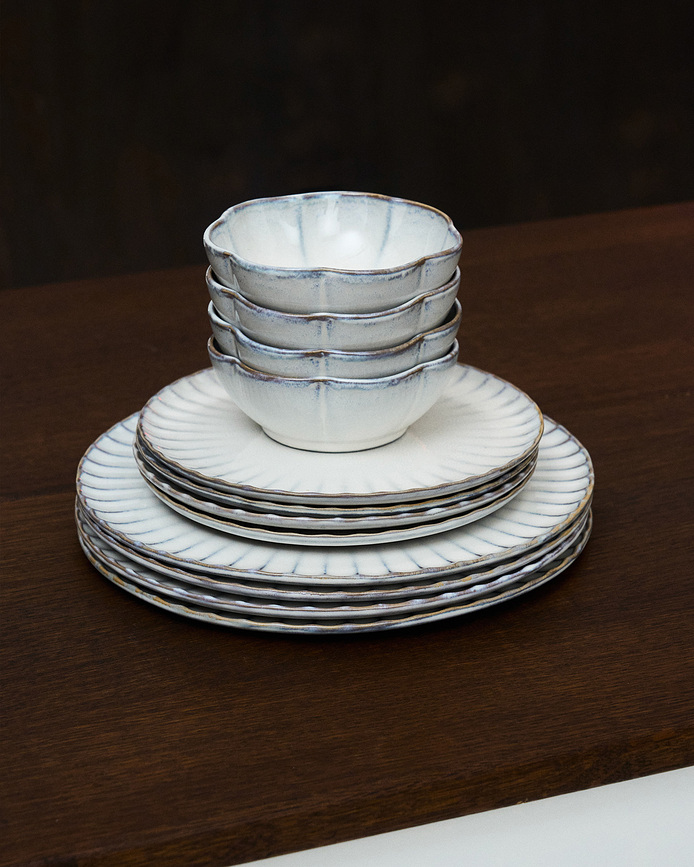 Cuenco Inku acanalado, 13 cm, blanco