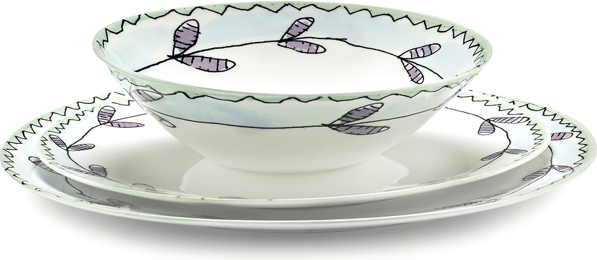 Set de 2 cuencos bajos Midnight Flowers Blossom Milk, 18 cm