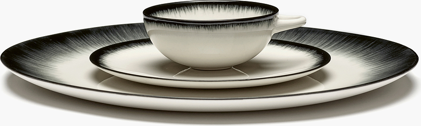 Dé Assiettes à Dessert 14 cm, noires et blanches, Lot de 4