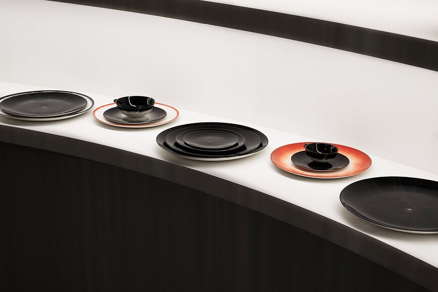 Dé Set de 6 Assiettes à Dessert 14 cm, noires et blanches, Lot de 2