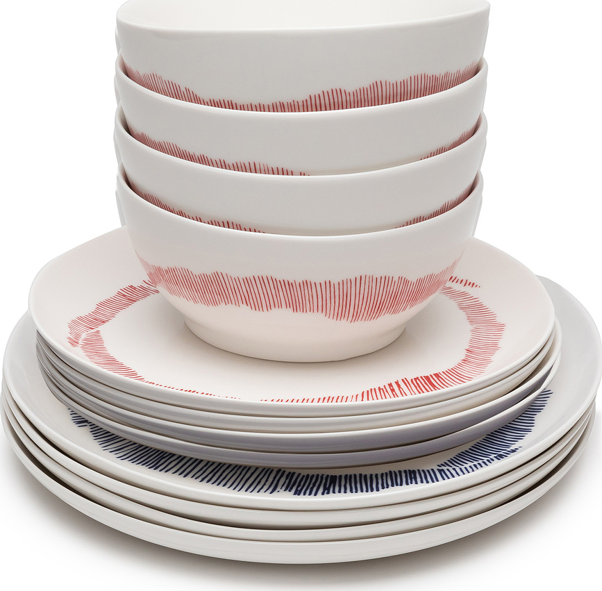 Feast Jedilni Set, belo-rdeče-moder, 12-delni