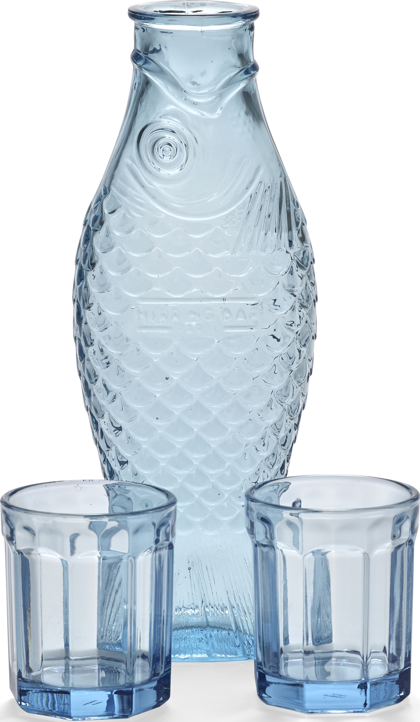 Fish & Fish Karaffe mit 2 Gläsern, blau, 3-teilig