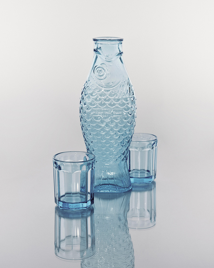 Fish & Fish Carafe avec 2 verres, bleue, Set 3 pièces