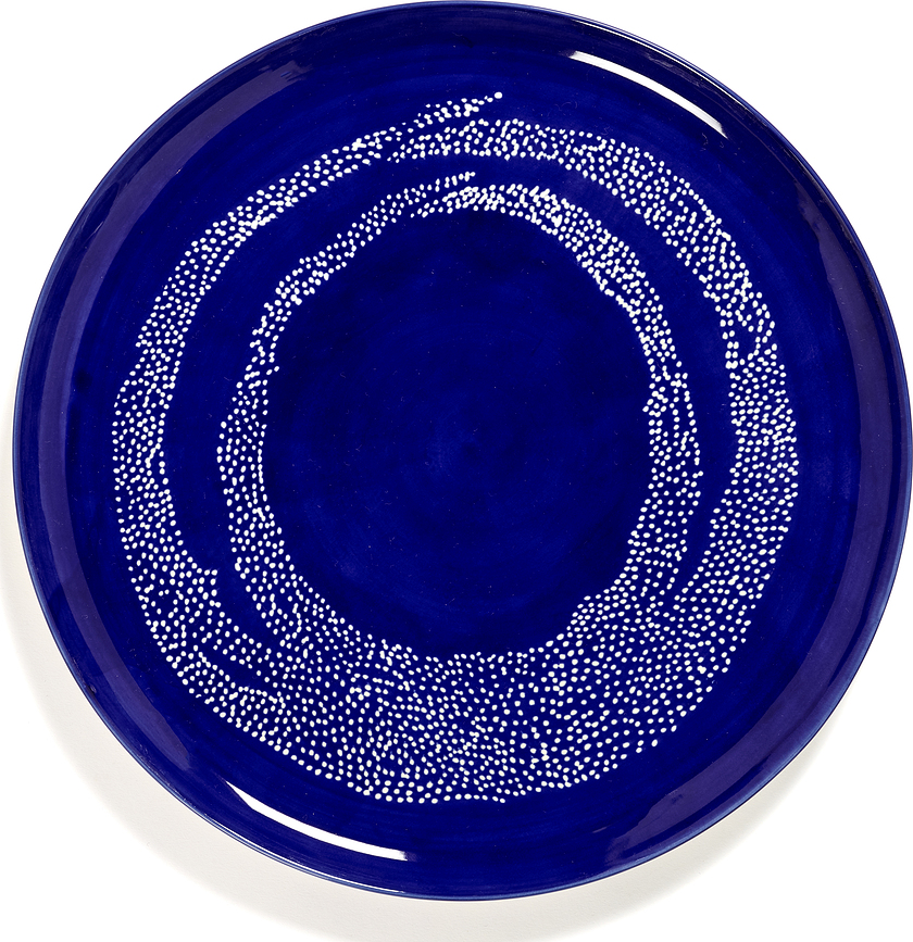 Fuente de servir Feast, con diseño de lunares, azul oscuro y blanco