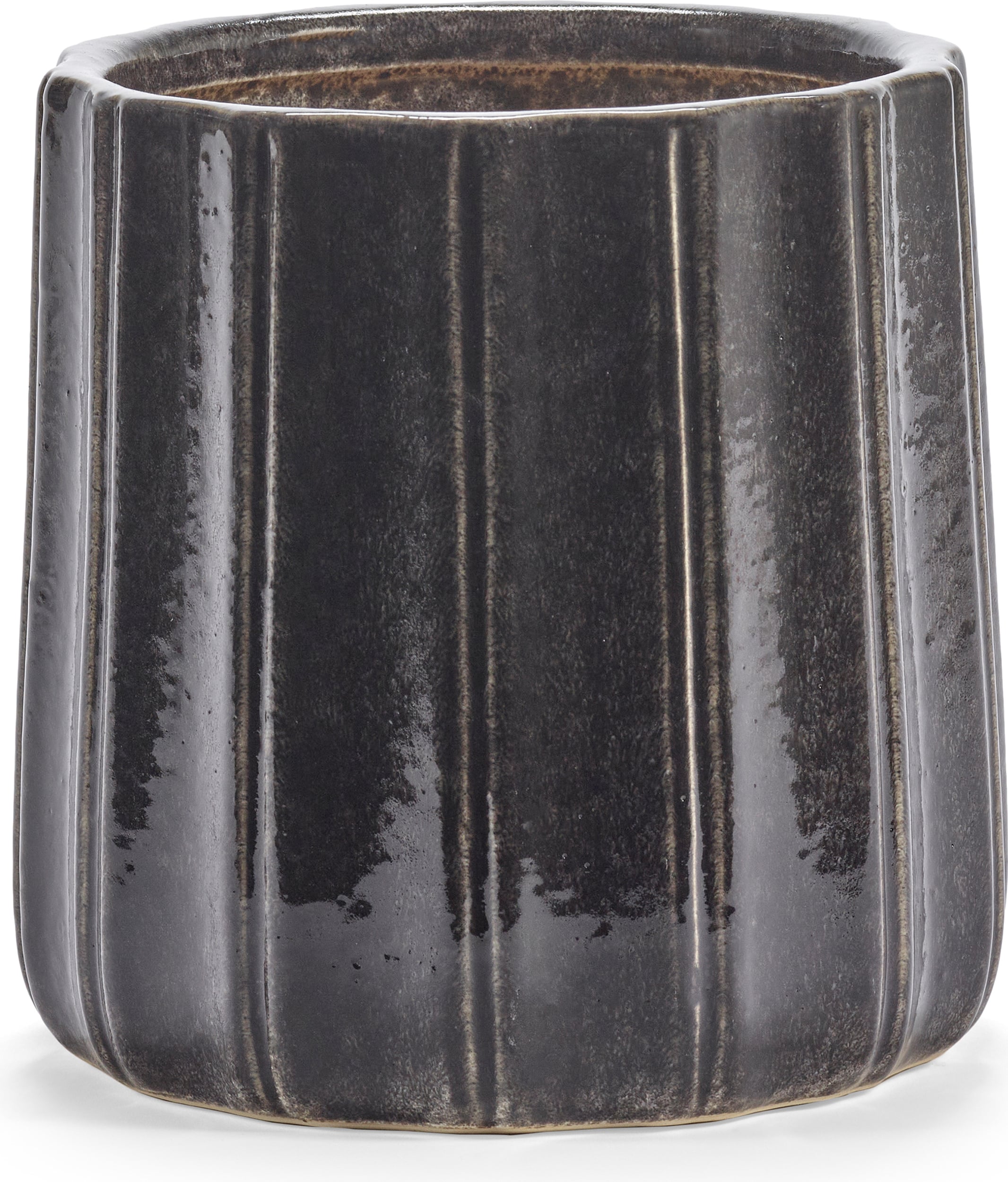 Glazed Shades Übertopf 20 cm, braun, geriffelt