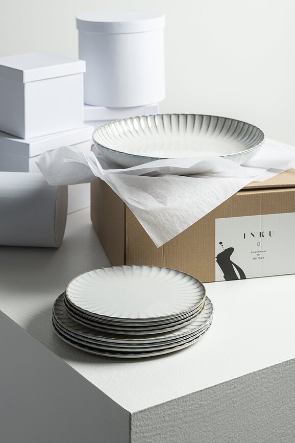 Inku Assiettes Plates 24 cm, blanches, Lot de 4