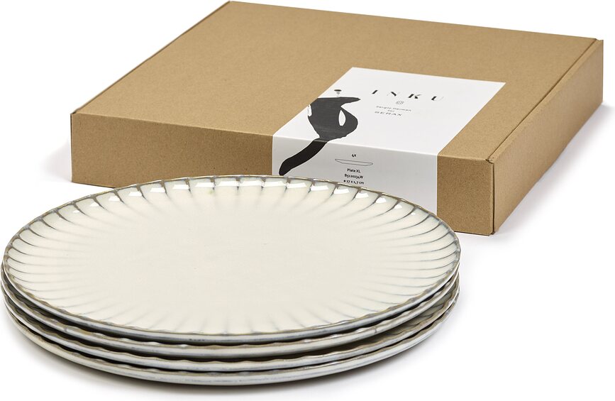 Inku Assiettes plates 27 cm, blanches, Lot de 4
