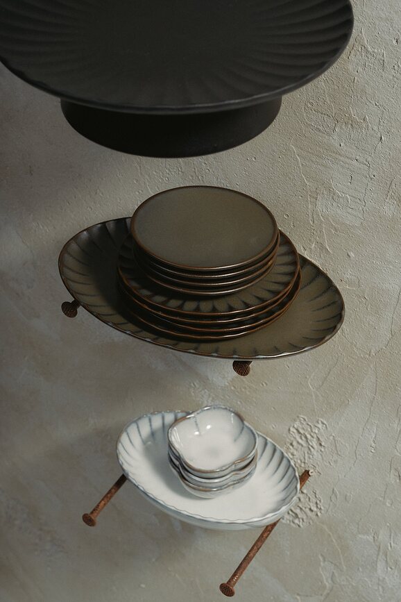 Inku Assiettes plates ovales, 25 cm, vert foncé, Lot de 2