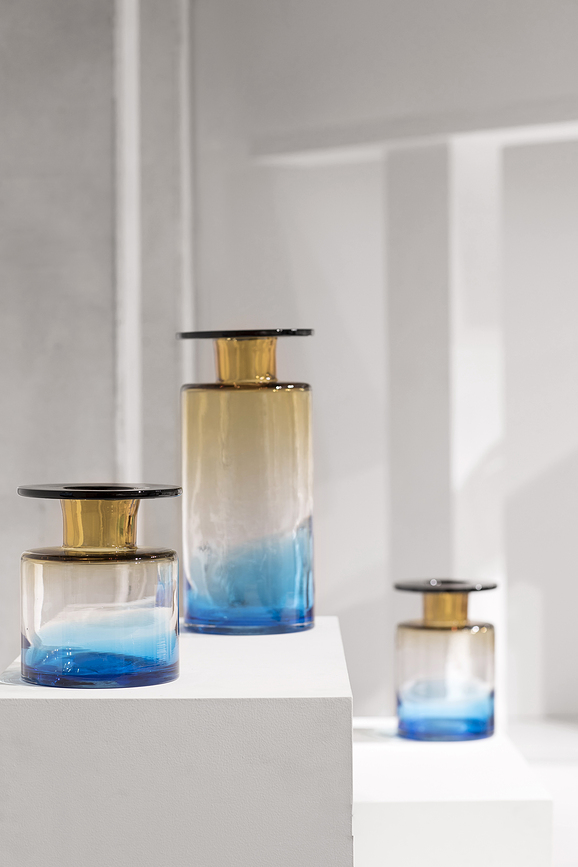 Jarrón Wind & Fire, 40 cm, marrón y azul