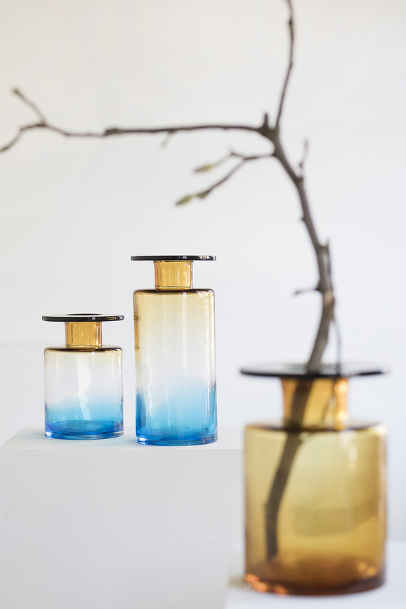 Jarrón Wind & Fire, 40 cm, marrón y azul