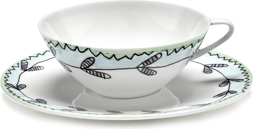 Juego de tazas de café con platos Midnight Flowers, 100 ml, 2 unidades