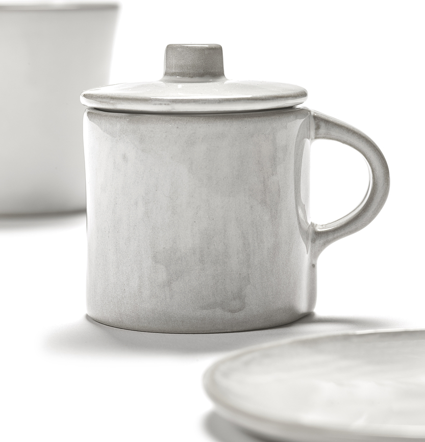 Juego de tazas de café espresso con tapa La Mère, 110 ml, blanco roto, 2 unidades